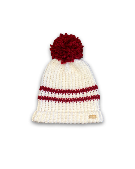 Double Stripe Sustainable Beanie - Red/White